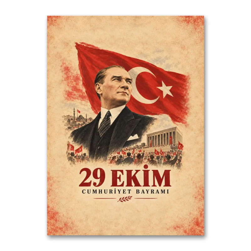 29 Ekim Cumhuriyet Bayramı Atatürk Vintage Afiş Kanvas Tablo