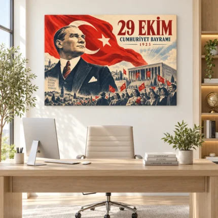 29 Ekim Cumhuriyet Bayramı Atatürk Vintage Kanvas Tablo - ürün görseli 1