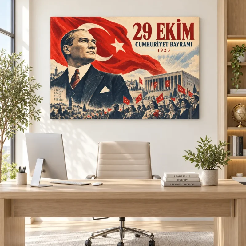 29 Ekim Cumhuriyet Bayramı Atatürk Vintage Kanvas Tablo - ürün görseli 1
