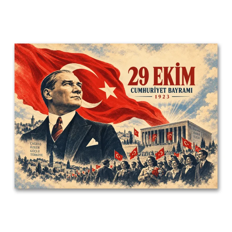 29 Ekim Cumhuriyet Bayramı Atatürk Vintage Kanvas Tablo