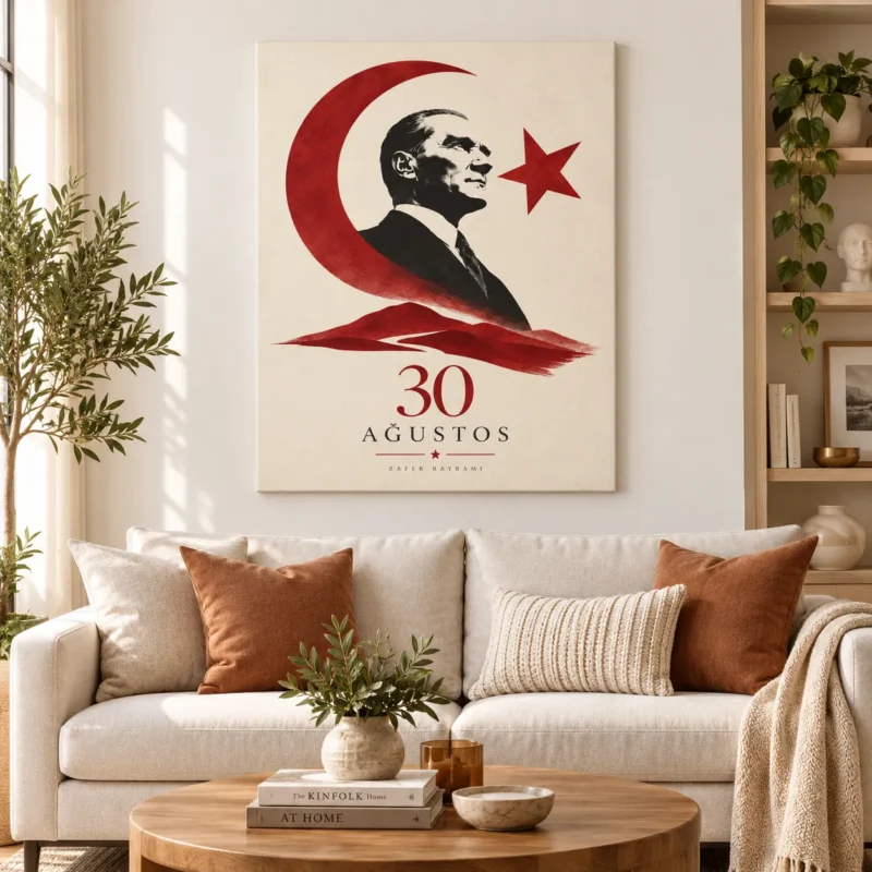 30 Ağustos Atatürk ve Ay Yıldız Minimal Kanvas Tablo - ürün görseli 1