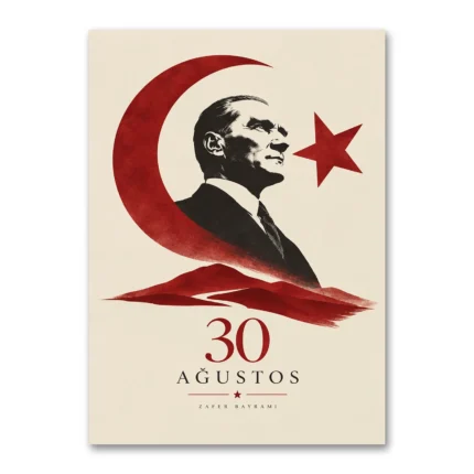 30 Ağustos Atatürk ve Ay Yıldız Minimal Kanvas Tablo