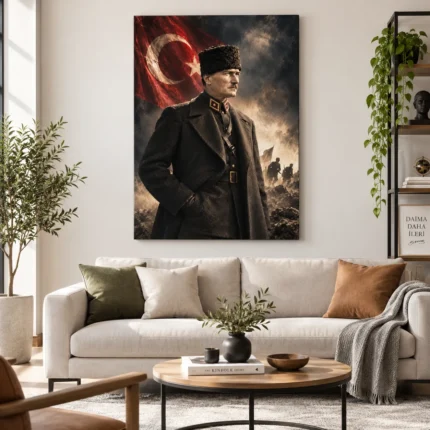 30 Ağustos Atatürk ve Türk Bayrağı Komutan Portresi Kanvas Tablo - ürün görseli 1