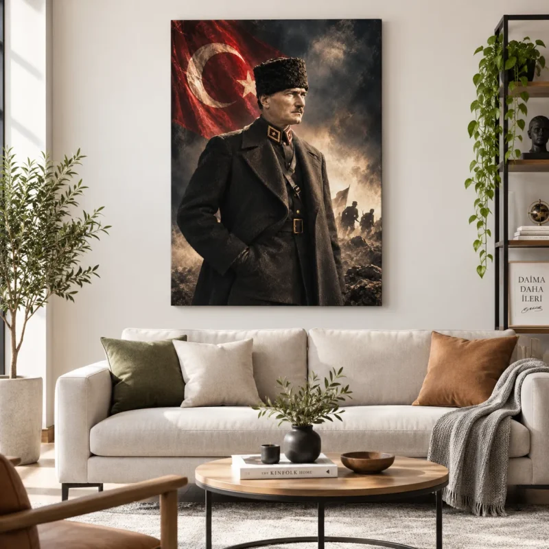 30 Ağustos Atatürk ve Türk Bayrağı Komutan Portresi Kanvas Tablo - ürün görseli 1