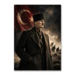 30 Ağustos Atatürk ve Türk Bayrağı Komutan Portresi Kanvas Tablo