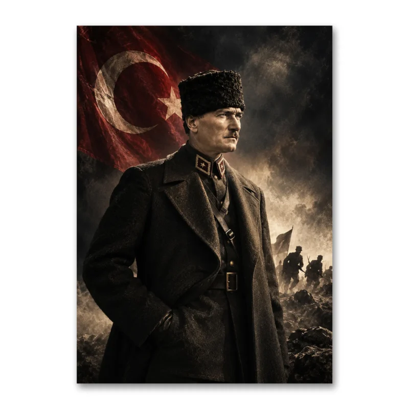 30 Ağustos Atatürk ve Türk Bayrağı Komutan Portresi Kanvas Tablo