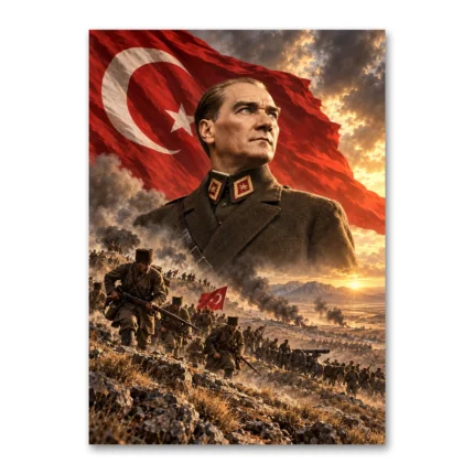 30 Ağustos Büyük Taarruz Atatürk ve Türk Bayrağı Kanvas Tablo