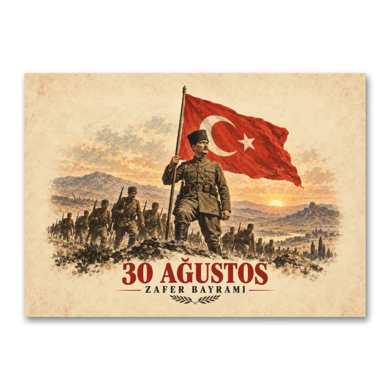 30 Ağustos Zafer Bayramı Atatürk ve Türk Bayrağı Kanvas Tablo