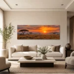 Afrika Savan Gün Batımı Panoramik Kanvas Tablo - ürün görseli 2