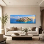 Akdeniz Adası Gün Batımı Panoramik Kanvas Tablo - ürün görseli 2