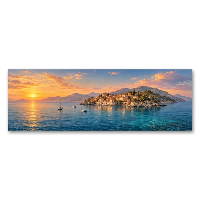 Akdeniz Gün Batımı Panoramik Kanvas Tablo