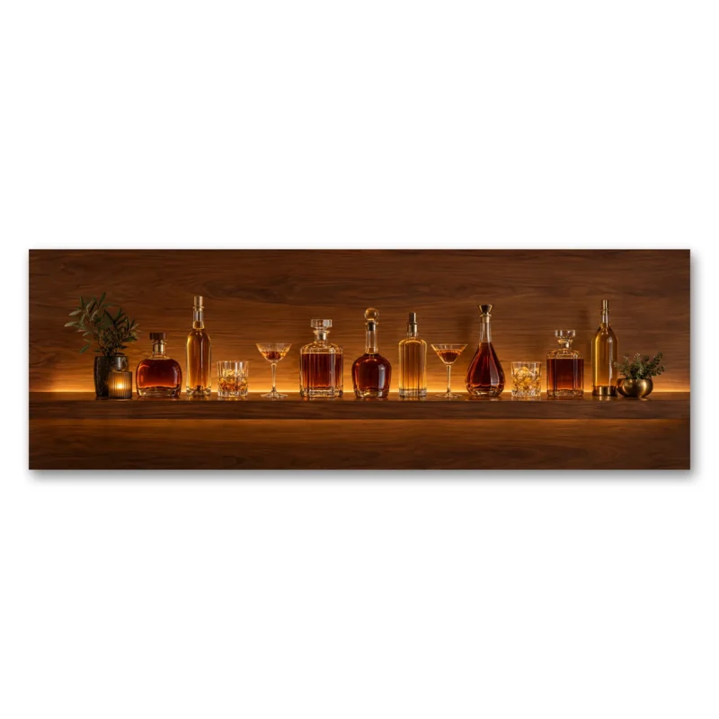 Amber Bar Şişeleri Panoramik Kanvas Tablo