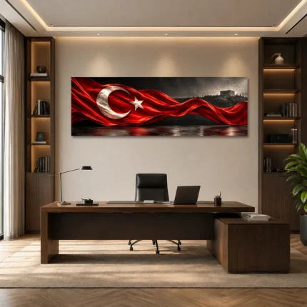 Anıtkabir Silüetli Panoramik Türk Bayrağı Kanvas Tablo - ürün görseli 1