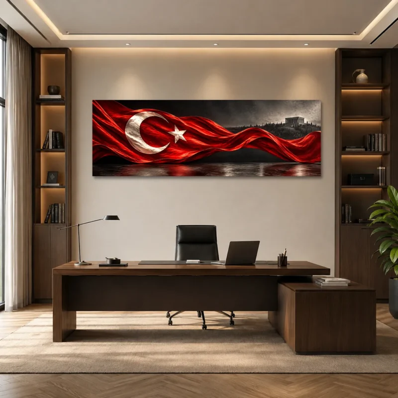 Anıtkabir Silüetli Panoramik Türk Bayrağı Kanvas Tablo - ürün görseli 1