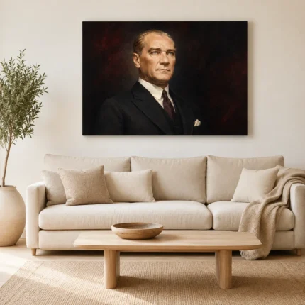 Atatürk Portresi Koyu Fon Kanvas Tablo – 10 Kasım Anma - ürün görseli 1