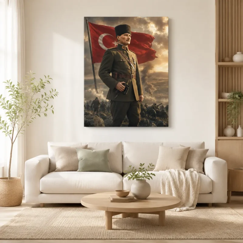 Atatürk Türk Bayrağı ve Kurtuluş Savaşı Cephe Kanvas Tablo - ürün görseli 1