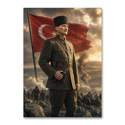 Atatürk Türk Bayrağı ve Kurtuluş Savaşı Cephe Kanvas Tablo