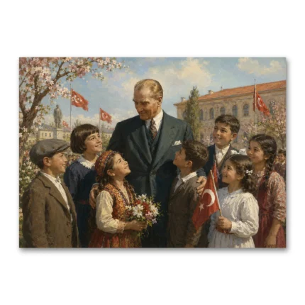 Atatürk ve Çocuklar 23 Nisan Bayramı Kanvas Tablo