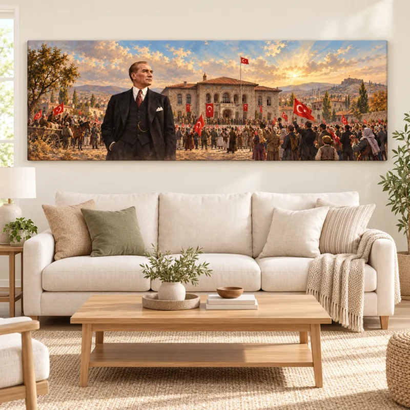 Atatürk ve Cumhuriyet Coşkusu Panoramik Kanvas Tablo - ürün görseli 1