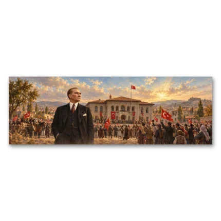 Atatürk ve Cumhuriyet Coşkusu Panoramik Kanvas Tablo