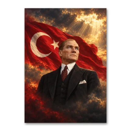 Atatürk ve Türk Bayrağı Epik Portre Kanvas Tablo