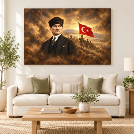 Atatürk ve Türk Bayrağı Epik Zafer Sahnesi Kanvas Tablo - ürün görseli 1
