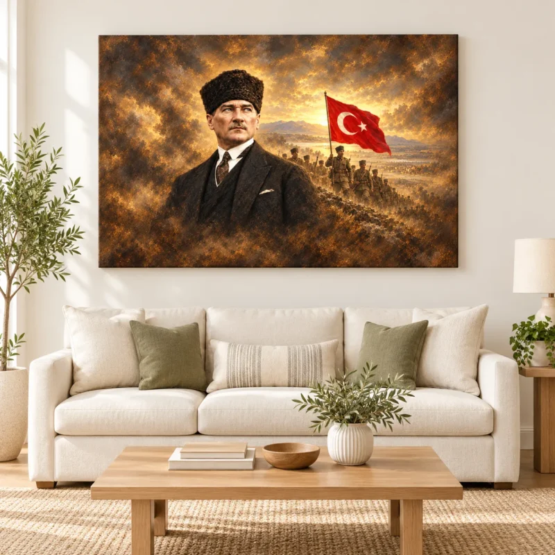 Atatürk ve Türk Bayrağı Epik Zafer Sahnesi Kanvas Tablo - ürün görseli 1