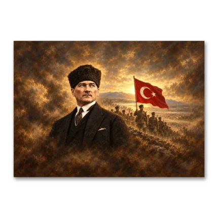 Atatürk ve Türk Bayrağı Epik Zafer Sahnesi Kanvas Tablo