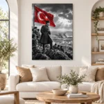 Atatürk ve Türk Bayrağı Siyah Beyaz Kanvas Tablo - ürün görseli 1