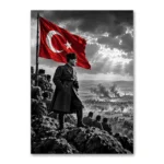 Atatürk ve Türk Bayrağı Siyah Beyaz Kanvas Tablo