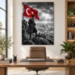 Atatürk ve Türk Bayrağı Siyah Beyaz Kanvas Tablo - ürün görseli 2