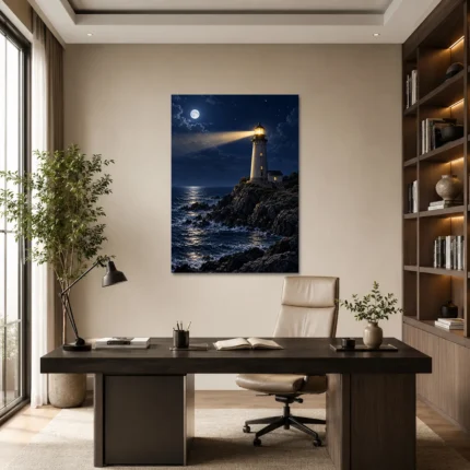 Ay Işığında Deniz Feneri Kanvas Tablo - ürün görseli 1