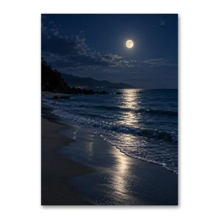 Ay Işığında Gece Sahili Kanvas Tablo