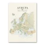 Başkentli Avrupa Haritası Kanvas Tablo