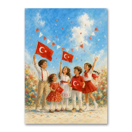 Bayraklarla 23 Nisan Çocuk Bayramı Kanvas Tablo