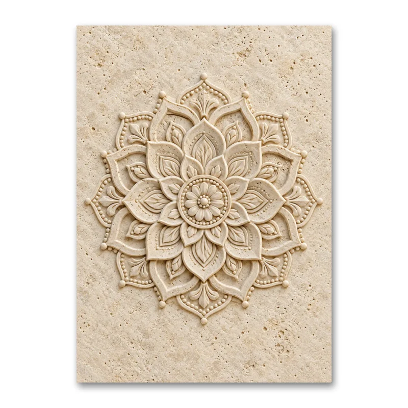 Bej Taş Dokulu Kabartma Mandala Kanvas Tablo