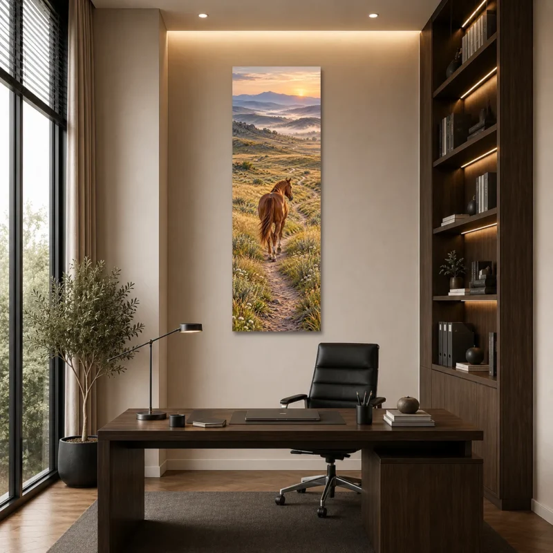 Bozkır Yolunda At Dikey Panoramik Kanvas Tablo - ürün görseli 1