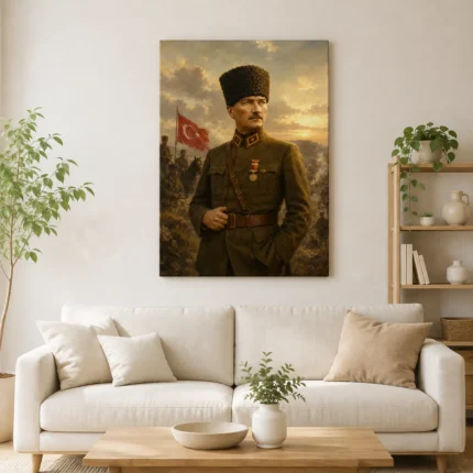 Cephede Atatürk ve Türk Bayrağı Kurtuluş Savaşı Kanvas Tablo - ürün görseli 1