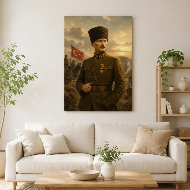 Cephede Atatürk ve Türk Bayrağı Kurtuluş Savaşı Kanvas Tablo - ürün görseli 1