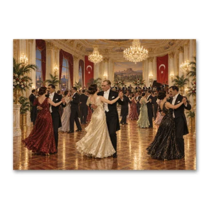Cumhuriyet Balosu Atatürk ve Türk Bayrakları Kanvas Tablo