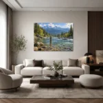 Dağ Nehrinde Fly Fishing Balıkçı Kanvas Tablo - ürün görseli 2