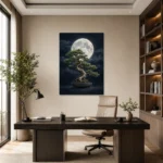 Dolunay ve Bonsai Ağacı Japon Esintili Kanvas Tablo - ürün görseli 1