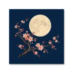 Dolunay ve Sakura Dalı Japon Esintili Kanvas Tablo