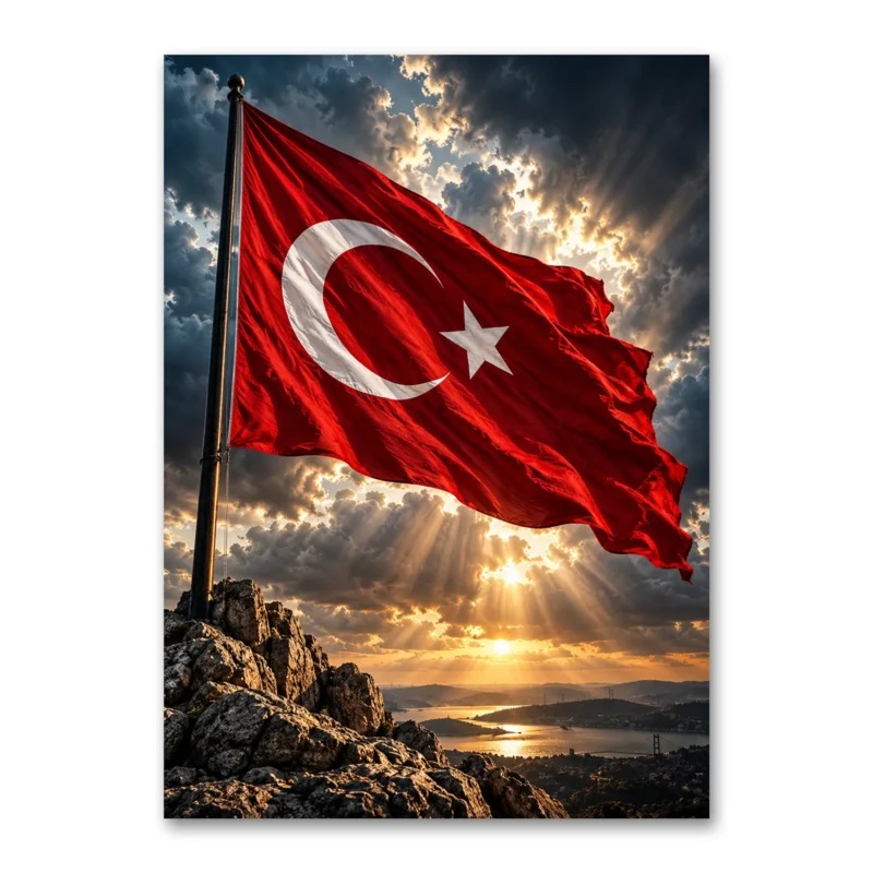 Dramatik Gökyüzünde Türk Bayrağı Kanvas Tablo