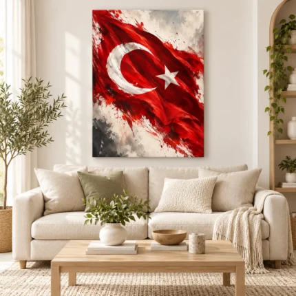Ekspresif Fırça Dokulu Türk Bayrağı Kanvas Tablo - ürün görseli 1