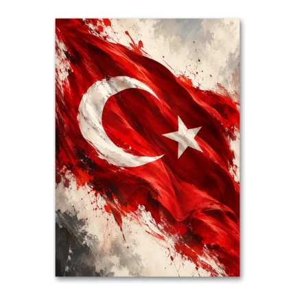 Ekspresif Fırça Dokulu Türk Bayrağı Kanvas Tablo
