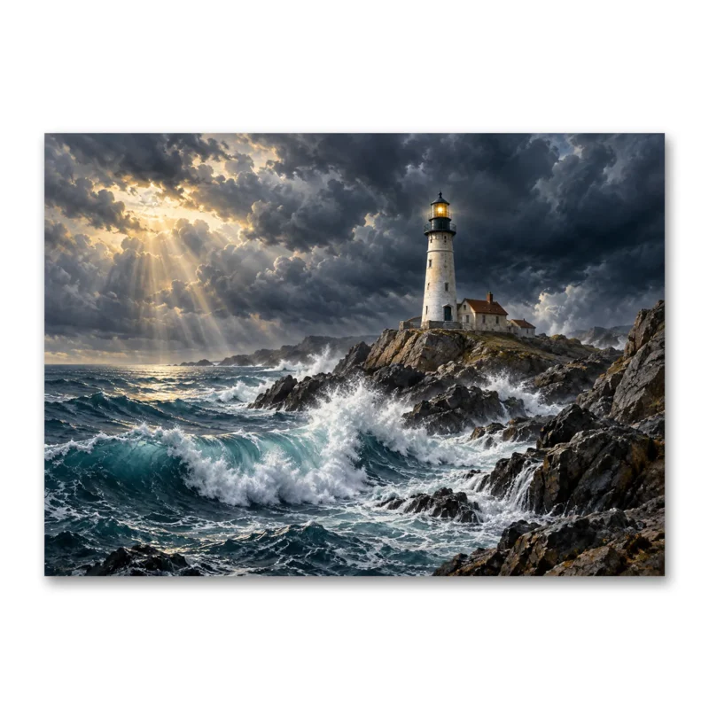 Fırtınalı Deniz ve Deniz Feneri Kanvas Tablo