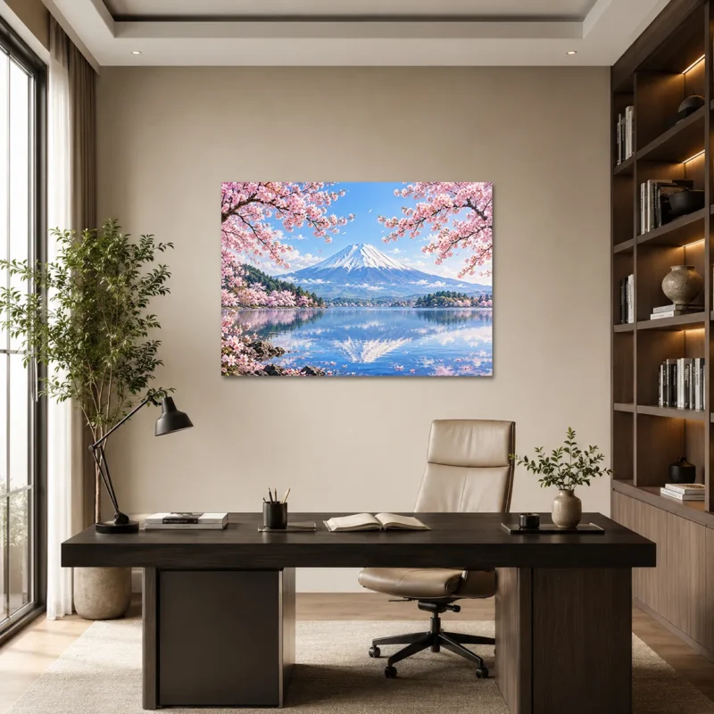 Fuji Dağı ve Sakura Çiçekleri Japon Manzarası Kanvas Tablo - ürün görseli 1