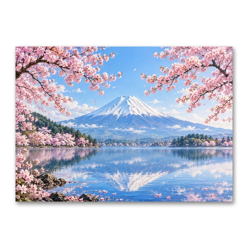 Fuji Dağı ve Sakura Çiçekleri Japon Manzarası Kanvas Tablo
