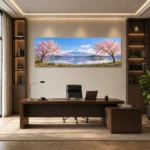 Fuji Dağı ve Sakura Çiçekleri Panoramik Kanvas Tablo - ürün görseli 1